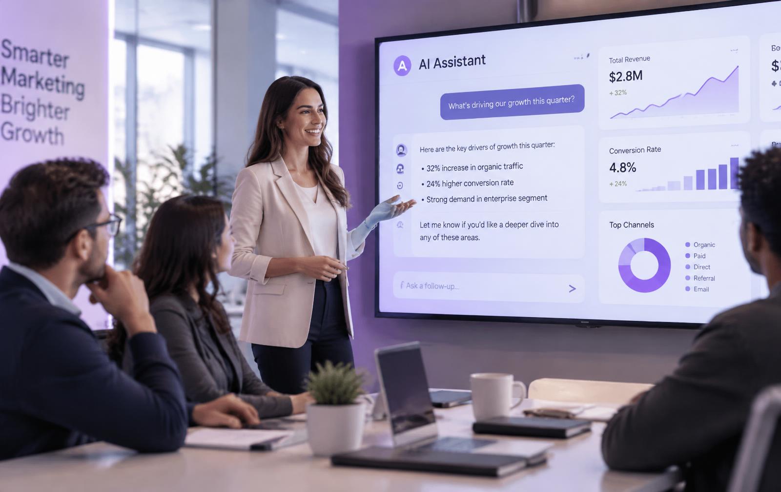 Marketing team reviewing AI visibility insights